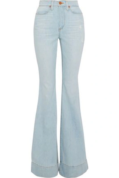 Shop Alice And Olivia Beautiful Distressed High-rise Flared Jeans In Light Denim