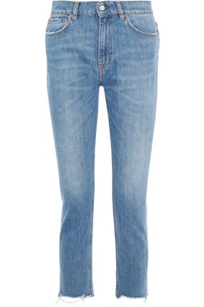 Shop Iro Argan Cropped Distressed High-rise Slim-leg Jeans In Light Denim