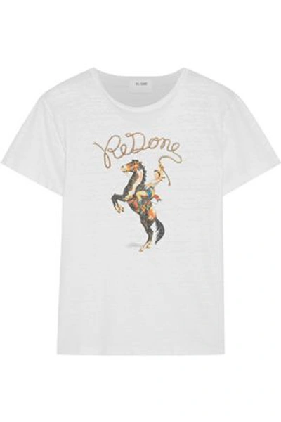 Shop Re/done Woman Printed Slub Cotton-jersey T-shirt White