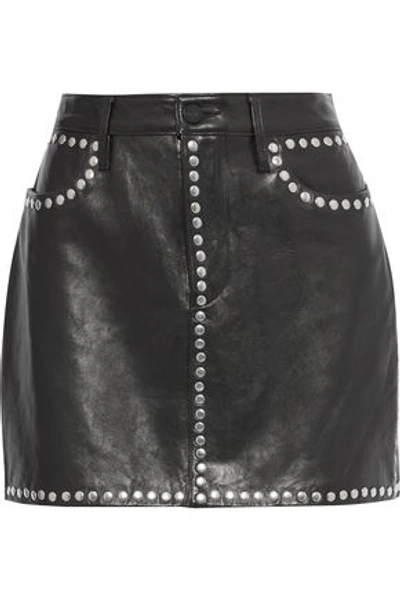 Shop Frame Woman Studded Leather Mini Skirt Black