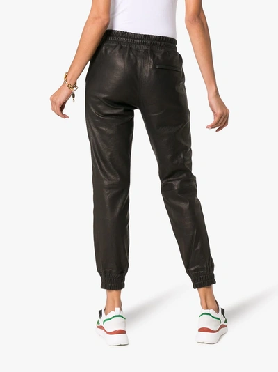 Shop Lot Lthr Cropped Leather Track Pants In Black