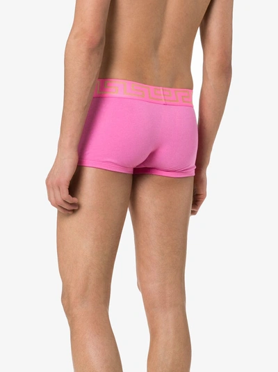 Shop Versace Greca Border Cotton Blend Boxers In A87f Pink