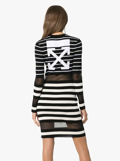 Shop Off-white Mesh Panel Stripe Print Mini Dress In Black/white