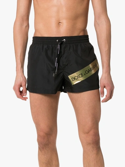 Shop Dolce & Gabbana Logo Tape Swim Shorts In Black