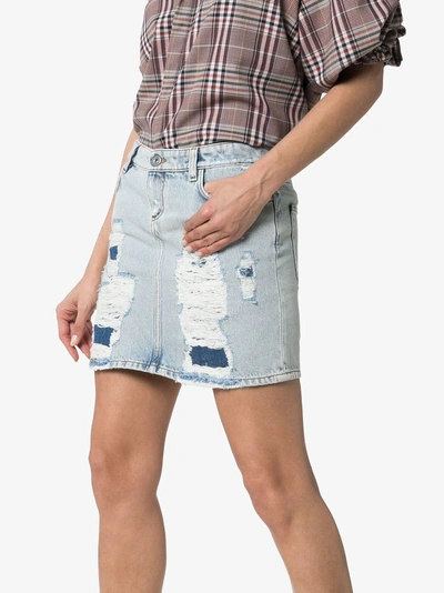 Shop Faith Connexion Distressed Denim Mini Skirt In Indigo
