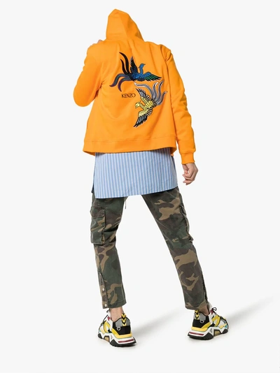 Shop Kenzo Bird Embroidery Cotton Hoodie In Orange