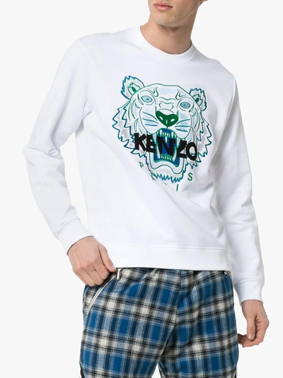 Shop Kenzo Tiger Logo-embroidered Cotton Sweatshirt In White