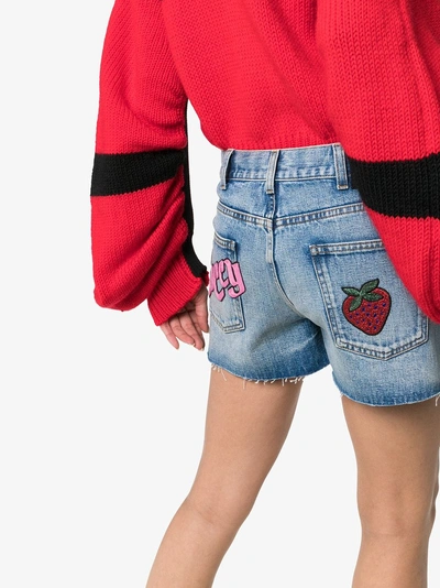 Shop Gucci Denim Strawberry Patch Shorts In 4206 Blue