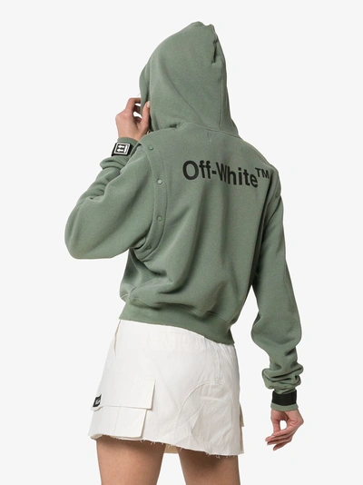 Shop Off-white Logo Print Detachable Sleeve Cotton Blend Hoodie In Grey