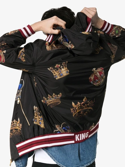 Shop Dolce & Gabbana Crown Print Hooded Track Jacket In Hnv93 Black