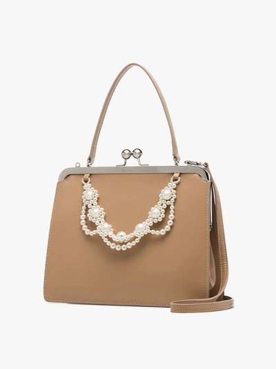 Shop Simone Rocha Nude Faux Pearl-trimmed Leather Bag In Neutrals