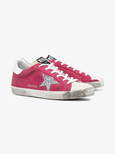 Shop Golden Goose Deluxe Brand Superstar Glitter Star Suede Sneakers In Red