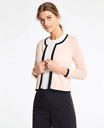 Shop Ann Taylor Tipped Cropped Open Cardigan In Pink Dust
