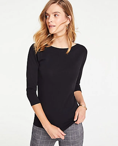 Shop Ann Taylor 3/4 Sleeve Boatneck Luxe Tee In Black
