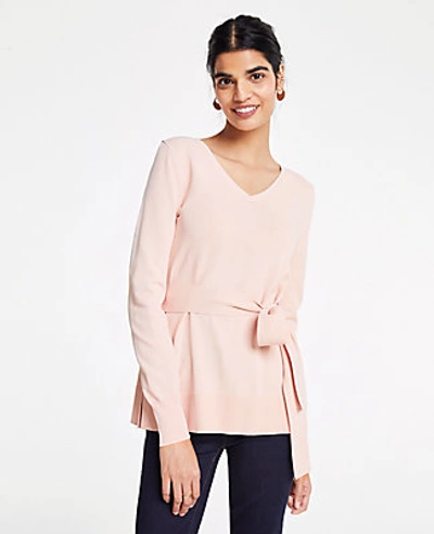 Shop Ann Taylor Belted Tunic Sweater In Pink Dust