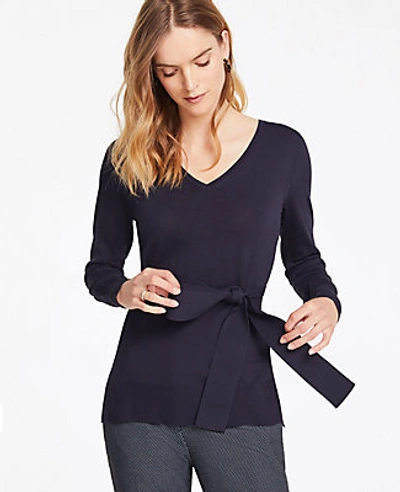 Shop Ann Taylor Petite Belted Tunic Sweater In Night Sky