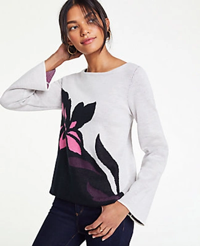 Shop Ann Taylor Petite Floral Jacquard Sweater In Winter White