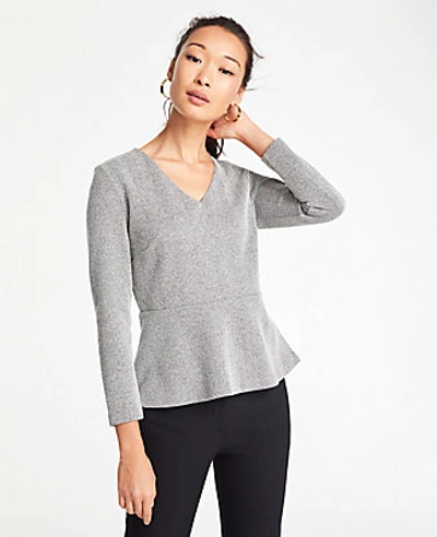 Shop Ann Taylor Herringbone V-neck Peplum Top In Grey Multi