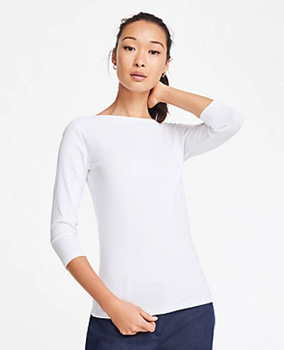 Shop Ann Taylor 3/4 Sleeve Boatneck Luxe Tee In White