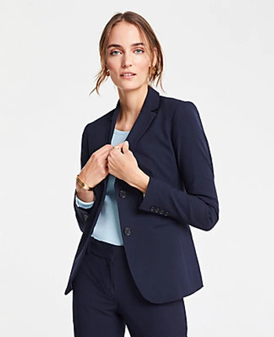 Shop Ann Taylor The Petite Long Two-button Blazer In Seasonless Stretch In Perfect Navy