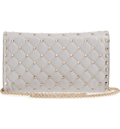 Shop Valentino Rockstud Matelassé Quilted Leather Crossbody Bag In Pastel Grey 2