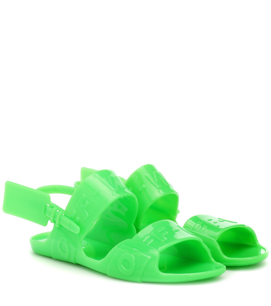 off white jelly sandals green