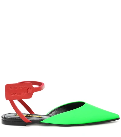 Shop Off-white Zip Tie Leather Slippers In Green