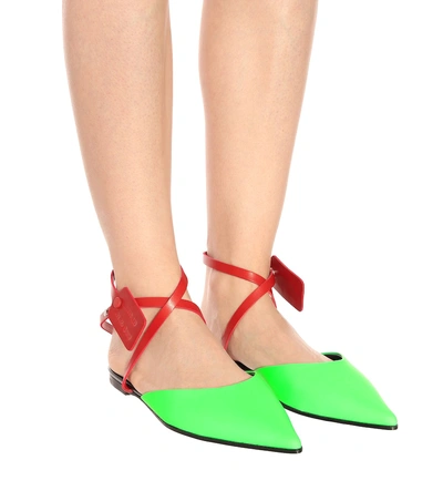 Shop Off-white Zip Tie Leather Slippers In Green