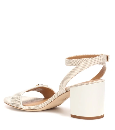Shop Tory Burch Kira Leather-trimmed Canvas Sandals In Beige