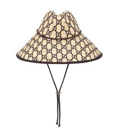 Shop Gucci Gg Raffia Wide-brim Hat In Beige