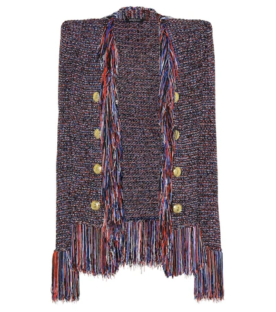 Shop Balmain Fringe-trimmed Bouclé Jacket In Black