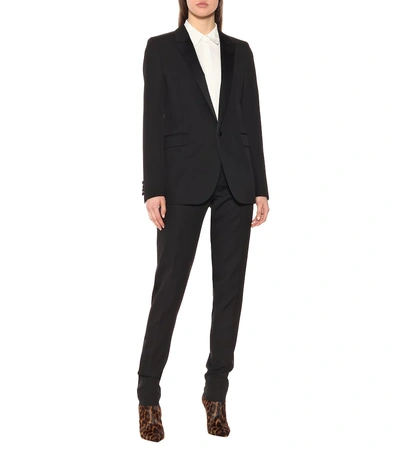 Saint Laurent Black Wool Blazer With Contrasting Lapels In Black