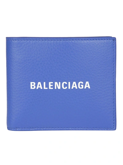Shop Balenciaga Logo Bifold Wallet In Blue