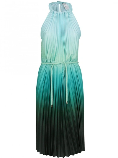 Shop Max Mara Ombré Pleated Dress In Green
