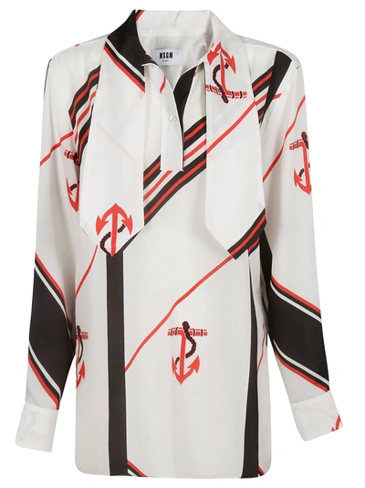 Shop Msgm Anchor Print Blouse In White/multicolor
