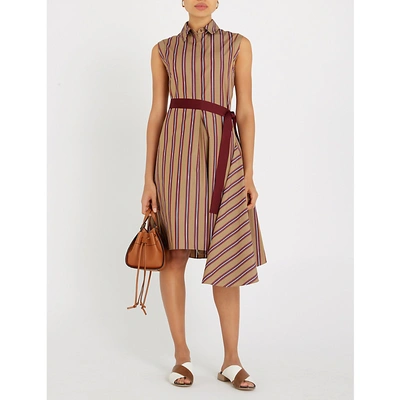 Shop Brunello Cucinelli Striped Cotton-crepe Dress In Beige