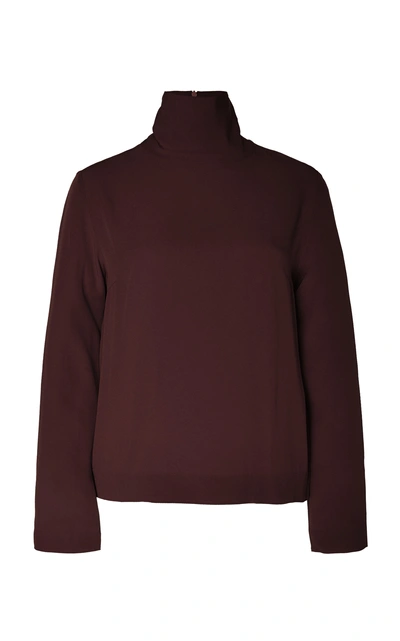 Shop Bouguessa Crepe Turtleneck Top In Red