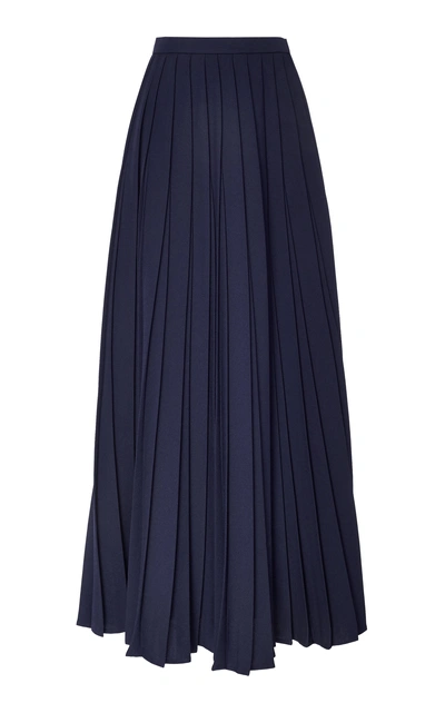 Shop Bouguessa Pleated Crepe Maxi Skirt In Navy
