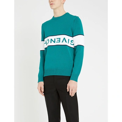 Shop Givenchy Logo-intarsia Cotton-knit Jumper In Green White