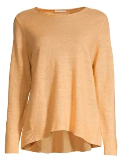 Shop Eileen Fisher Roundneck Organic Linen Tunic Top In Cantaloupe