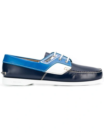Shop Prada Lace Up Boat Shoes In Oby Oltremare/marea