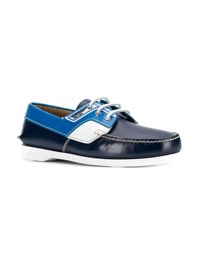 Shop Prada Lace Up Boat Shoes In Oby Oltremare/marea