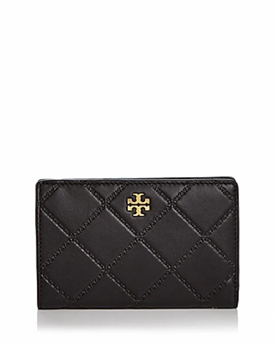 Shop Tory Burch Georgia Slim Medium Leather Wallet In Black/gold