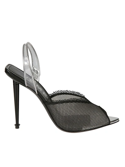 Shop Tom Ford Net Slingback Sandals In Black/pale Silver