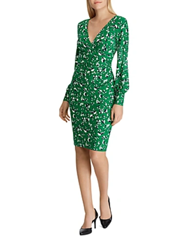 Shop Ralph Lauren Lauren  Floral Jersey Dress In Cambridge Green/sapphire
