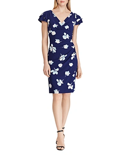 Shop Ralph Lauren Lauren  Petites Floral Jersey Dress In Sapphire/aqua