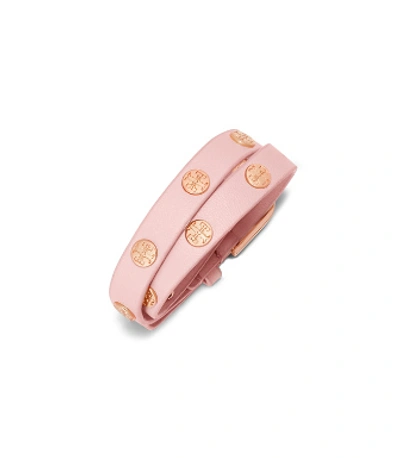 Shop Tory Burch Double-wrap Logo Stud Bracelet In Pink