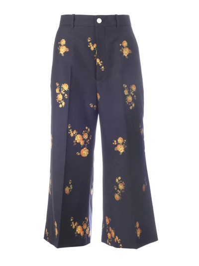 Shop Gucci Floral Tailored Cropped Trousers In Ink Yellow