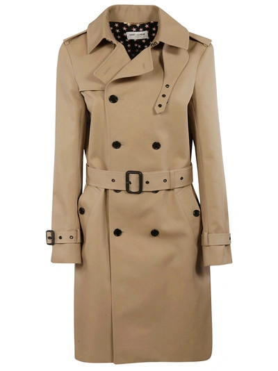 Shop Saint Laurent Double Breasted Trench In Sand
