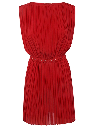 Shop Saint Laurent Pleated Dress In Red Cerise